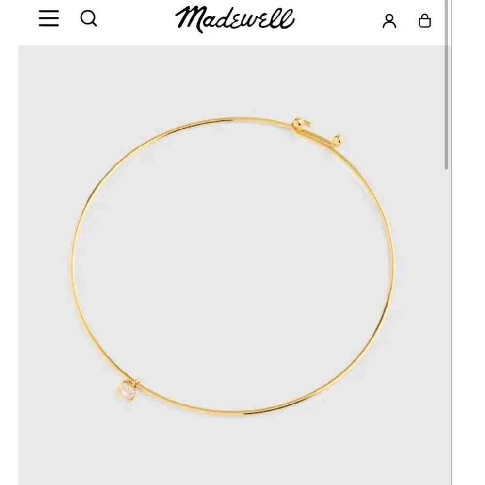Madewell Crystal Tear Drop Pearl Wire Choker Necklace Antique Gold NWT - Picture 9 of 10